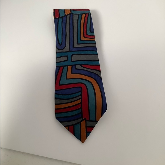 Multicolor Geometric Men's Tie - Picture 1 of 7